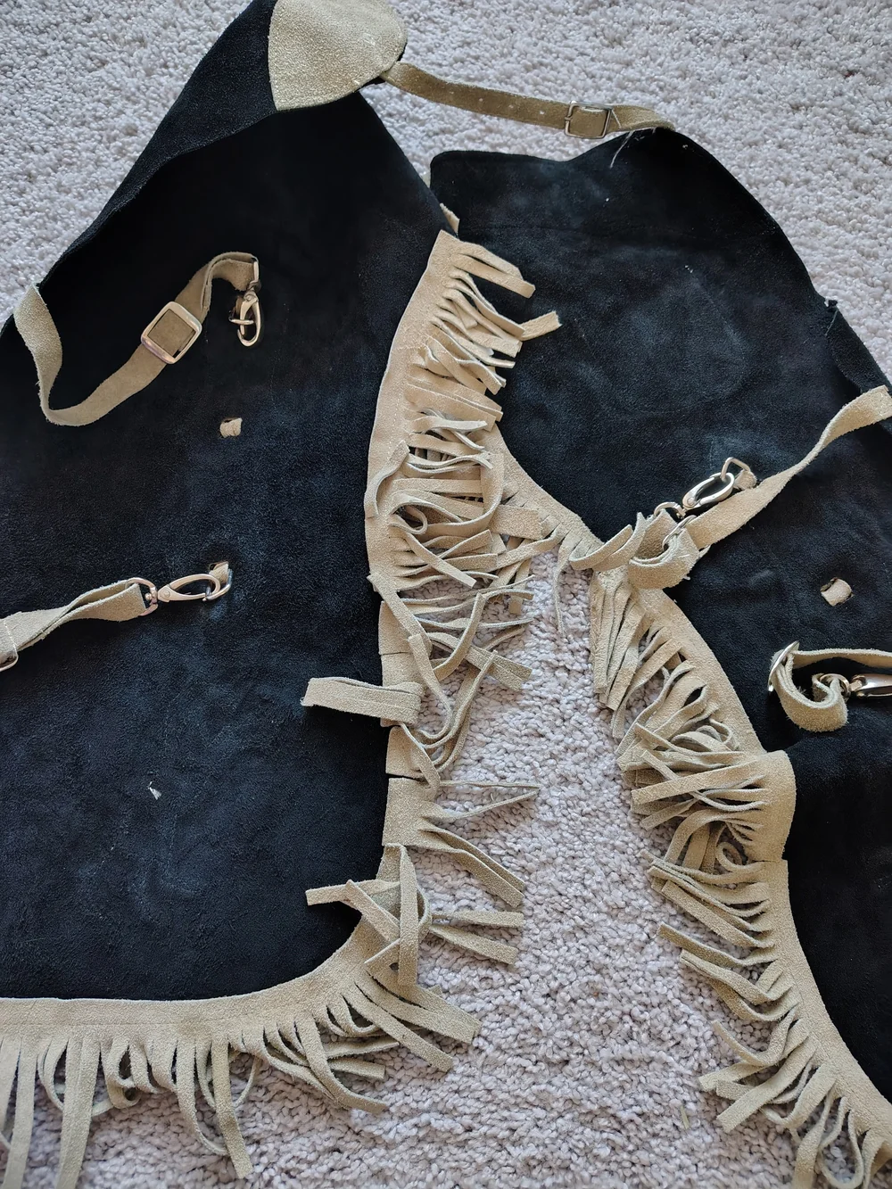 Toug-Kids Leather Suede Western Chaps & Vest Set Rearing Horse Fringe, Sz L